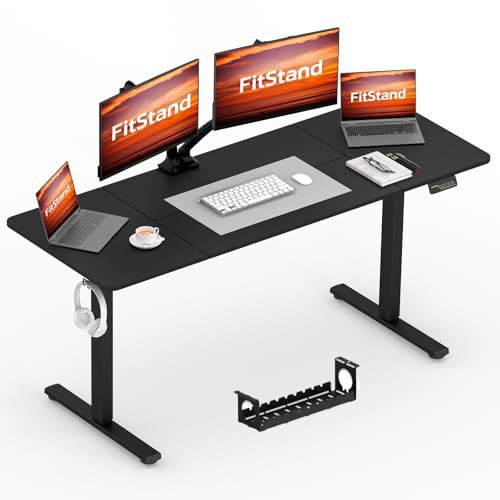 FitStand FQ1 180x80cm höhenverstellbarer Schreibtisch Electric Lift Desk mit Tischplatte, Stehpult, Lift Computertisch mit Haken, Kindersicherung, Memory-Funktion für Büro und Zuhause-Schwarz