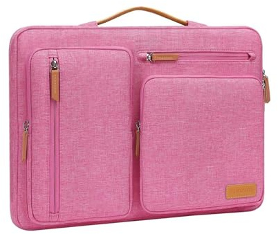 MOSISO 360 Protective Laptop Case 16 inch, 15-15.6 inch Laptop Sleeve Compatible with MacBook Pro 16, HP, Acer, Dell, Lenovo, ASUS, Side Open Carrying Case with 4 Zipper Pockets&Handle, Rose Red