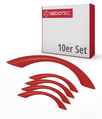Gedotec Möbelgriffe für Kinderzimmer | Bohrabstand 128 mm | Farbe Rot | 10 Stück | Schubladengriffe Kunststoff | COLOUR | Türgriffe bunt | Möbelgriffe Kinder | schmale Griffe Möbel | Türgriffe Schrank
