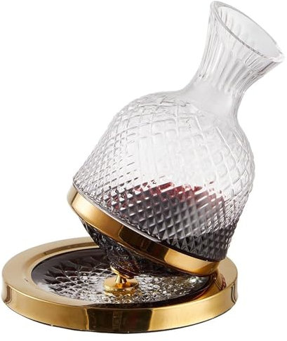 HOUSN Rotweindekanter 360 Grad drehbar, 1,4 l, Rotweindekanter, Weinbelüfter, bleifrei, Kristallglas, Dekanter, Regal, drehendes Glas, Weinbelüfter Karaffen für Vatertagsgeschenk,Gold