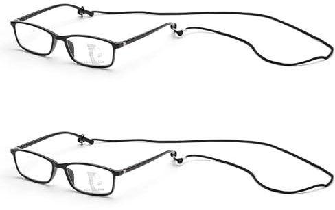 TNSLAND 2 Teiliges Lesebrille Herren 2,5 Set mit 2 Brillenband und 2 Etui, Blaulichtfilter Brille Herren Lesebrillen Herren, Lesebrille Damen 2,5 Gleitsichtbrille Herren, Fokus Einstellbare Brille