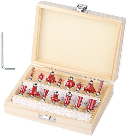 UAPPO 15 Stück fräser für oberfräse 8mm schaft oberfräse fräser set oberfräse zubehör abrundfräser fräser für oberfräse 8mm schaft passend für Elektro-Oberfräsen,Holzfräser-Set mit Holzkoffer