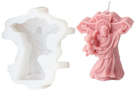 Xidmold Silikonform Gießform Jesus Kreuz, Jesus Kerzenform Silikon, Jesus und Engel Silikonform für Fondant, Epoxidharz, Sojawachs Kerzen, Seife, Gips, Beton, Handwerk (E)