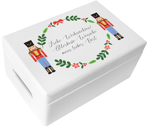 Creative Deco Weiße Personalisierte Holzkiste - Nussknacker | Wunschtext Weihnachten Geschenke | Dein Eigener Wünsche Text Individuelle Geschenk | Weihnachtsdeko