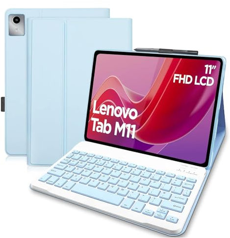 COEZFE Case with keyboard for Lenovo Tab M11 2024, Keyboard Case for TB330FU/TB330XU 11 inch, Smart Case with Detachable Bluetooth Keyboard [UK layout] for Lenovo Tab M11 11 inch, Blue