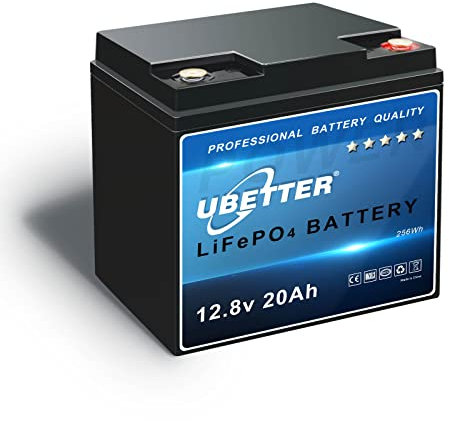 UBETTER 12V 20AH LiFePO4 Batteria litio Ricaricabile con 20A BMS Batteria al litio a Ciclo Profondo Perfetta per Sistemi di Energia Solare, Monopattini per Bambini, Fish Finder