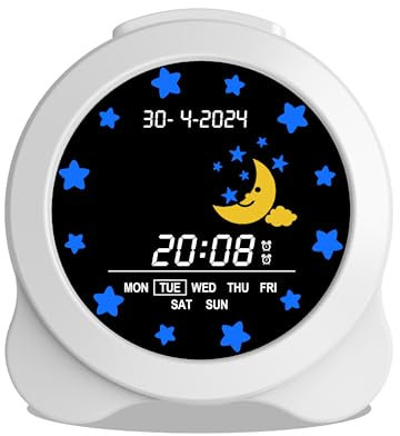 groov e Kidz Sleep Trainer Uhr - Kinder Digitaler Wecker für Schlaftraining, LCD-Display mit Modi für Morgen und Nacht, 6 Alarmtöne, USB-betrieben