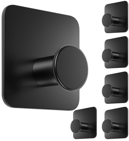 4smile Handtuchhalter ohne Bohren, 6er Set, schwarz - Badezimmer Handtuchhalter aus Edelstahl, moderne Klebehaken, hohe Tragkraft - Wasserfeste Haken für Bad, Haken selbstklebend, Handtuchhaken