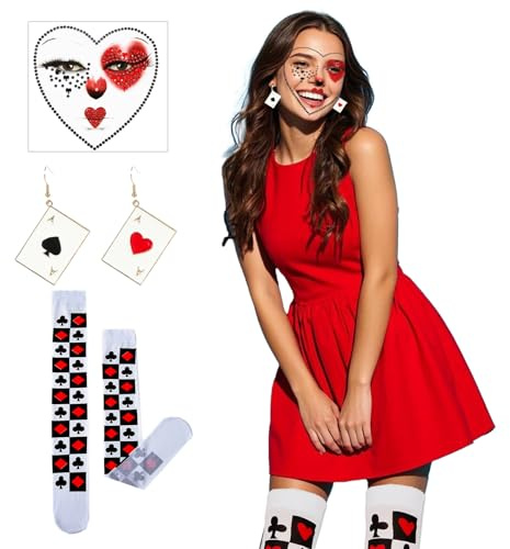 Axvxby Damen Casino Kostüm Set - Zauberer Krawatte, Poker Krawatte, Socken, Königin der Herzen, Clown Mädchen Rollenspiel, Mardi Gras Zubehör