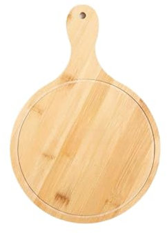 getuse Tabla de pizza de madera de bambú, bandeja de madera para pizza, pan, filetes, pasteles y sushi, plato redondo de madera maciza, resistente al calor, bandeja de madera duradera para cenas y