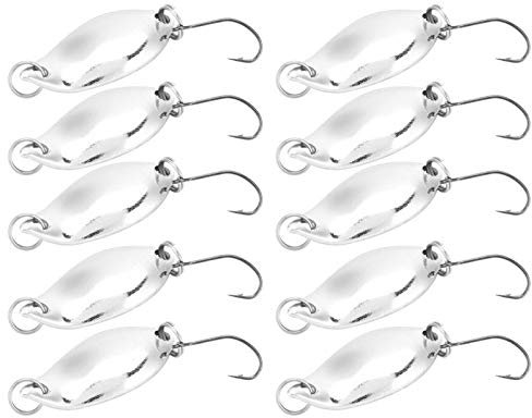 Fishing Spoons Lures, SpoOn Style Artificial Metal Baits Hook 10pcs Lot Fishing Lures Wobbler Baits Single Hook for Trout Salmon Bass (Silver)