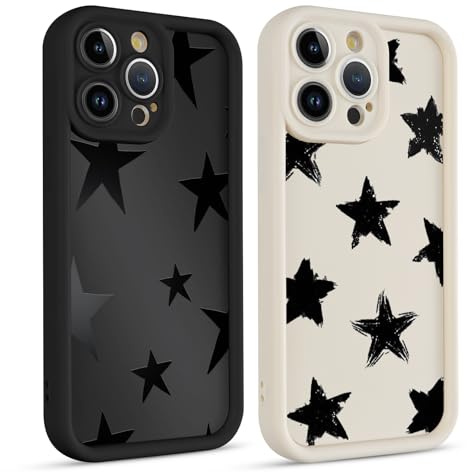 Coiwxmoi 2 Stück Handyhülle für iPhone 14 Pro Max Hülle, Aesthetic Sterne Star Muster Design Mädchen Frauen Schutzhülle, Silikon Cover Erhöhte Displayränder Y2K Case für iPhone14 Pro Max 6,7, Schwarz