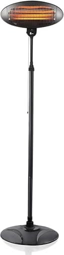 2KW Electric Patio Heater – Freestanding Outdoor Garden Heater with 3 Heat Settings, Adjustable Height & Tilting Head, Waterproof IP34 Infrared Quartz Heating for Fast & Energy-Efficient Warmth
