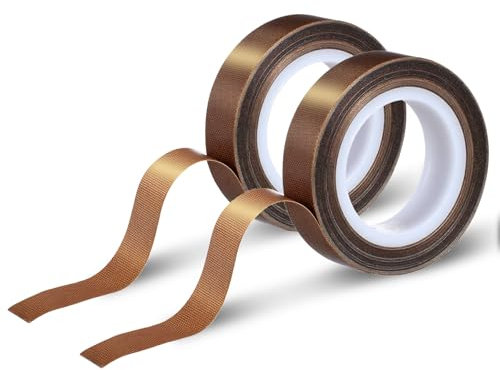 Vin Beauty 2 Stück Selbstklebend PTFE, High Temp Klebeband für Vakuumiermaschine PTFE Glasgewebeband Hitzebeständiges Klebebands für Industriellere Zwecke (1/2 in * 33 ft)