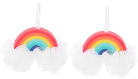 WRITWAA 2 Stück Regenbogen Badekugeln aus Schwamm Material Sanftes Peeling für Körper Geeignet für Kinder und Erwachsene für Dusche und Badewanne