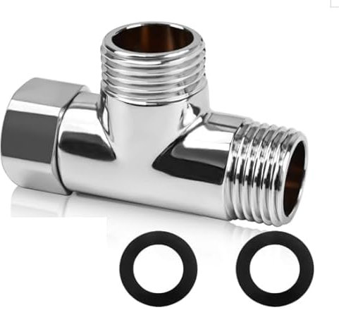 Eckventil 1/2 Zoll,3 Wege Ventil,T-Typ T Stück 1/2 Zoll,für Trinkwasserhahn,Brauseschlauchadapter,mit 2 Stück 4-Punkt-Dichtungen Schwarz,20 mm Durchmesser