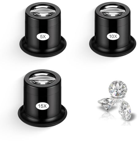 CATOR Paquete de 3 lupas de 5 x 10 x 15 aumentos, lupa monocular para relojero, lente para reloj, lupa para relojero, lupa para joyero, lupa monocular, para relojes, joyería