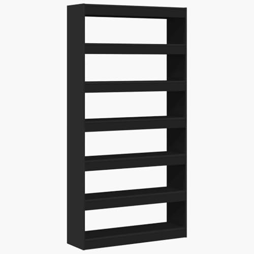 vidaXL Book Cabinet Black 100 x 30 x 198 cm Engineered Wood, Modern Office Bookshelves, Rectangular Design, Freestanding Storage Shelf, Tall Library Unit, Home Organizer and Decor Holder