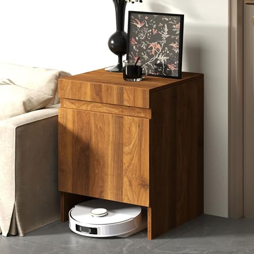 Mueble para Robot Aspirador con Puertas, Armario de Almacenamiento para Robot de Limpieza, Mesa Auxiliar para Oficina en Casa, Estantería de Madera Independiente para Salón Cocina Oficina(Brown)