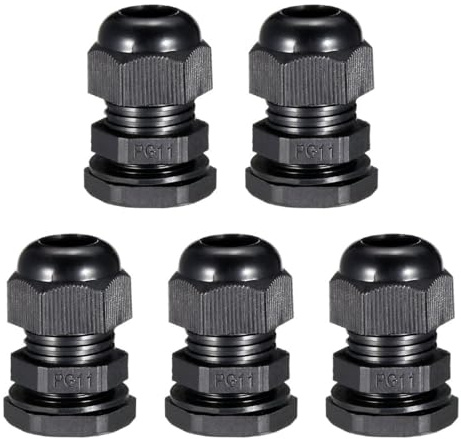 TA-VIGOR 5Pcs PG11 Cable Gland, IP68 Waterproof Adjustable Plastic Nylon Wire Connectors Gland Joints for 5mm-10mm Cables, Locknut Stuffing Glands with Locknut and Washer – Black
