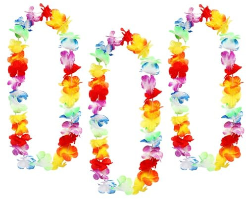 3 Stück Hawaii Ketten Blumen, Hawaiianische Deko Girlanden, Poolparty Dekorieren Halskette, Bunte Blumenketten Hawaii, für Kinder Erwachsene Strand Tropisch Geburtstag Party Kostüm Accessoires