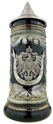 EVERSTYLE Boccale da birra con coperchio, 0,7 l, motivo: Germania, brocca in pietra con coperchio a punta e montaggio in metallo, per la birra classica, idea regalo per uomini, papà e amanti della