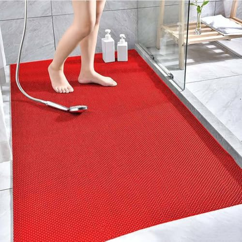 Waschbar rutschfest, Schimmelresistent Duschmatte rutschfest, Antirutschmatte Dusche, Badewannenmatte PVC für Badezimmerböden(Red,80 x 120 cm)