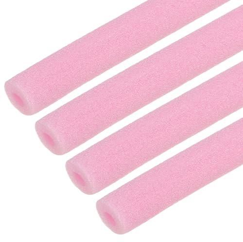sourcing map Lot de 4 tubes isolants en mousse de 0,6 cm de diamètre extérieur, 1,5 m de long, conservation de la chaleur pour poignée, protection contre la chaleur, l'eau et le gel, rose