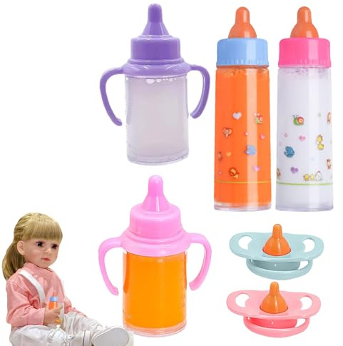 xowwyue Baby Puppe Fütter-Set,Puppen Pflegezubehör | Milch Saft Flasche Spielzeug Mit Schnuller | Für Kinder Mädchen Kindergarten Krippe Geburtstag Weihnachten