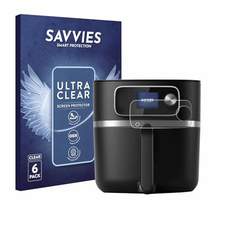 Savvies Schutzfolie für Philips Airfryer HD9880/90 | 6 Stück Transparenter Displayschutz Made in Germany Ultra-Klar Displayschutz-Folie