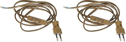 Electraline 70528 Cordon avec Interrupteur et Prise européenne, Longueur 1,5 m, doré, Or (Lot de 2)