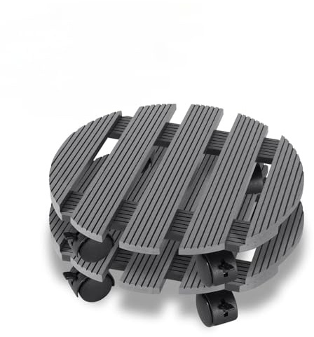 Hebitod Pflanzenroller rund 2er Set aus WPC, Durchmesser 30 cm, robuste Pflanzenständer mit Rollen, wetterbeständig, Tragkraft bis ca. 80 kg je Stück, Indoor & Outdoor – Grau