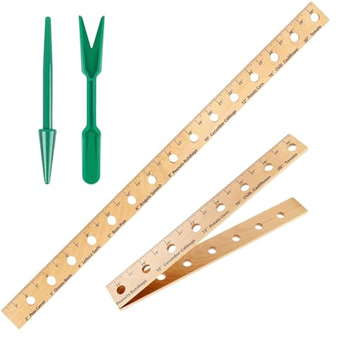 Gartenlineal mit Löchern,Pflanzenlineal aus Holz, Gartenlineal aus Holz mit Löchern, mit Pflanzenpflücker für Hochbeete und Gemüsegärten im Freien