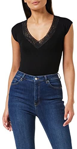 Morgan Camiseta manga corta con encaje Negro S