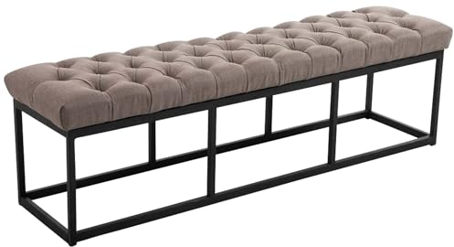 CLP Sitzbank Amun I Mit Stoff-Bezug I Mit Schwarzem Metallgestell, Farbe:Taupe, Größe:150 cm