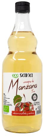 ECOSANA VINAGRE DE MANZANA CERTIFICADO BIO - Manzanas procedentes de agricultura ecológica - Ideal para tus aliños - VEGANO - SIN GLUTEN - 75cl