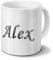 printplanet Tasse mit Namen Alex - Motiv Chrom-Schriftzug - Namenstasse, Kaffeebecher, Mug, Becher, Kaffeetasse - Farbe Weiß