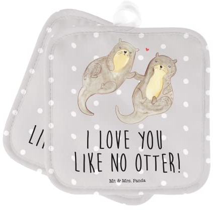 Mr. & Mrs. Panda Topflappen Otter Hände halten - Geschenk, glücklich, Schöne Topflappen, Ofenhandschuhe, Topfuntersetzer, Händchen halten,