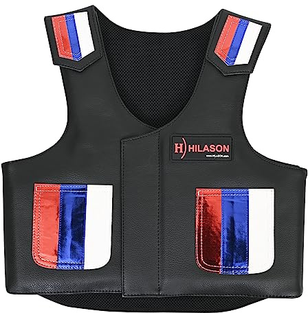 HILASON Kids Junior Youth Horse Riding Pro Rodeo Leather Protective Vest Blue/Metallic Red