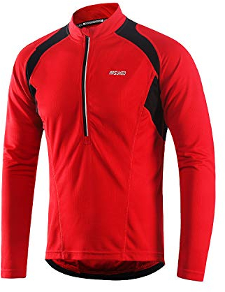 ARSUXEO Fahrradtrikot Herren Langarm Radtrikot HalbschließUng MTB Shirt Rennrad Trikot Fahrradbekleidung Atmung 6031 Rot XXL
