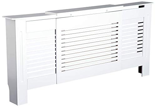 HOMCOM Extendable MDF Radiator Cover Home Office Slatted Design White 139-208.5L x 20.5W x 82.5H cm