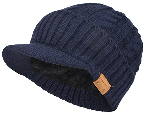 Uomo Maglia Visiera Beanie Vello Foderato Polsino Inverno Giornaliero Cappellino (Cavo Marina)