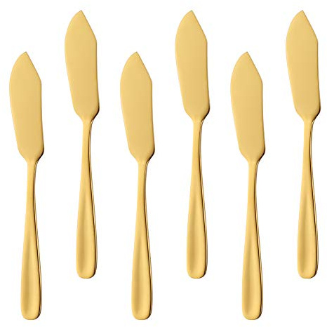 Bisda Stainless Steel Cheese Dessert Knives, Set of 6, Breakfast Butter Knife, Slicer Sandwich Spreader(Gold)