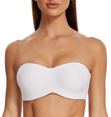 MELENECA Women's Strapless Minimizer Multiway for Large Bust Unlined Seemless Underwire Bandeau Bra White 38D