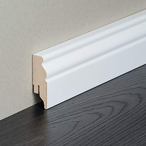 HORI® Sockelleiste Weiß RAL 9010 I Massivholz Fußleiste I Berliner Profil I Wand- und Bodenverkleidung I Langlebig & Pflegeleicht I Ideal für Wohnzimmer & Flur I 120