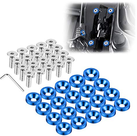 TOMALL 20 Stück Billet Aluminium Kotflügel Stoßstange Unterlegscheibenbolzen Motor Bay Dress Up Fastener Kit Lisence Plate Decor Bolts M6 Bolt Schraube Zubehör (Blau)