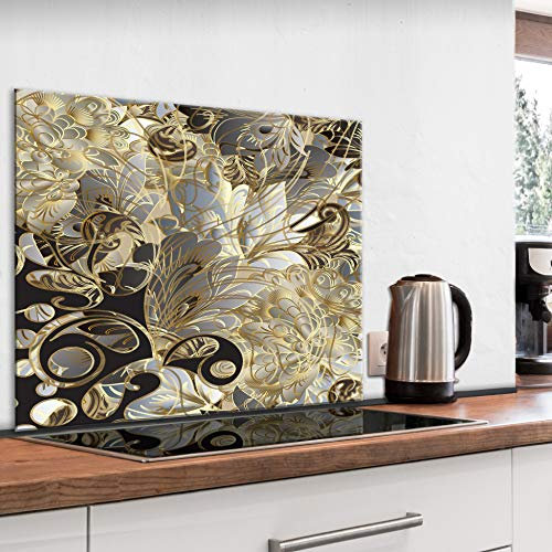 murando Glass Splashback for Kitchen Backsplash Cooker Protector Tempered Glass Decorative Wall Art Panel Heat Resistant Graphic 80x60 cm / 32x24 Abstract Ornament Flowers f-C-0419-aq-e