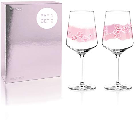 RITZENHOFF SPRIZZ Aperitifglas-Set 2-teilig, Glas, Geschenkset, Gläser mit Blumenmuster, Geschenkbox, Füllvolumen 554 ml
