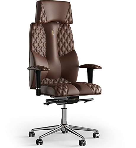 KULIK SYSTEM Bürostuhl Ergonomisch – Orthopädischer Chefsessel gegen Rückenschmerzen, patentierte Lendenwirbelstütze, über 20 Einstellungen, Echtes Leder, Executive Design