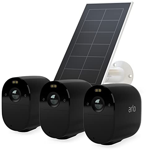 Arlo Total Protection Pack Bundle | Essential Spotlight CCTV and Solar Panel Charger | 3 Camera System & Solar Panel Bundle, black (VMC2330B & VMA3600B)